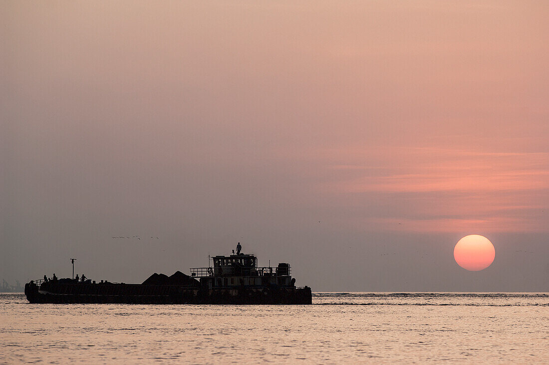 India,Goa,Cargo Ships At Dusk,Panjim