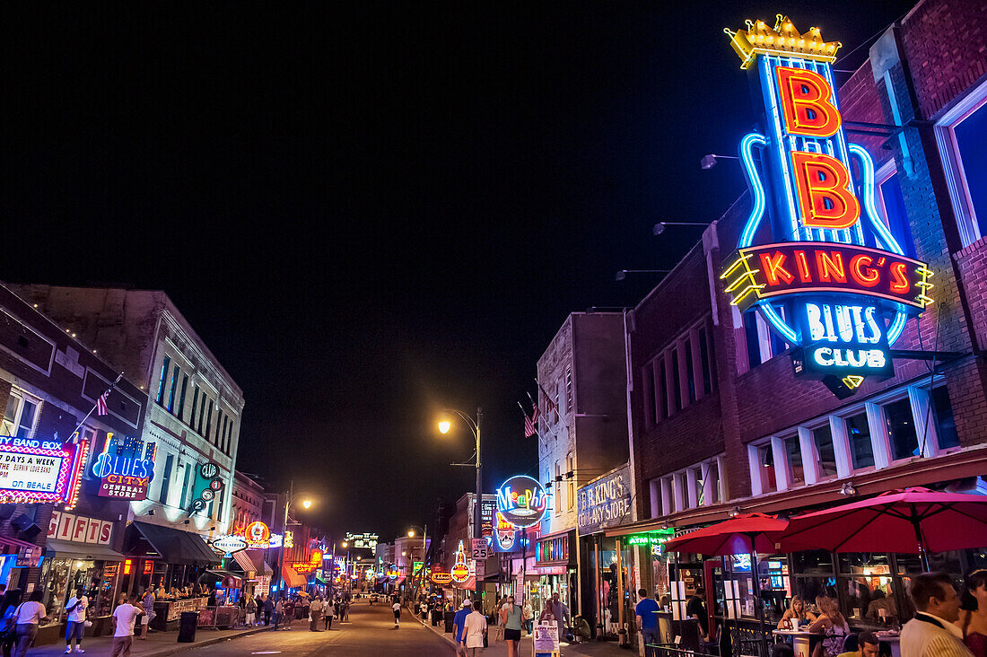 USA,Tennessee,Beale Street at night,Memphis