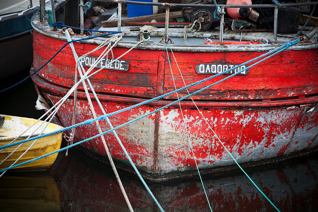 Denmark,Greenland,Fishing boat in harbour,Qaqortoq (Julianehab)