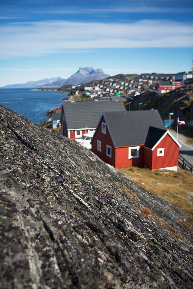 Greenland,View of fjord shoreline,Nuuk