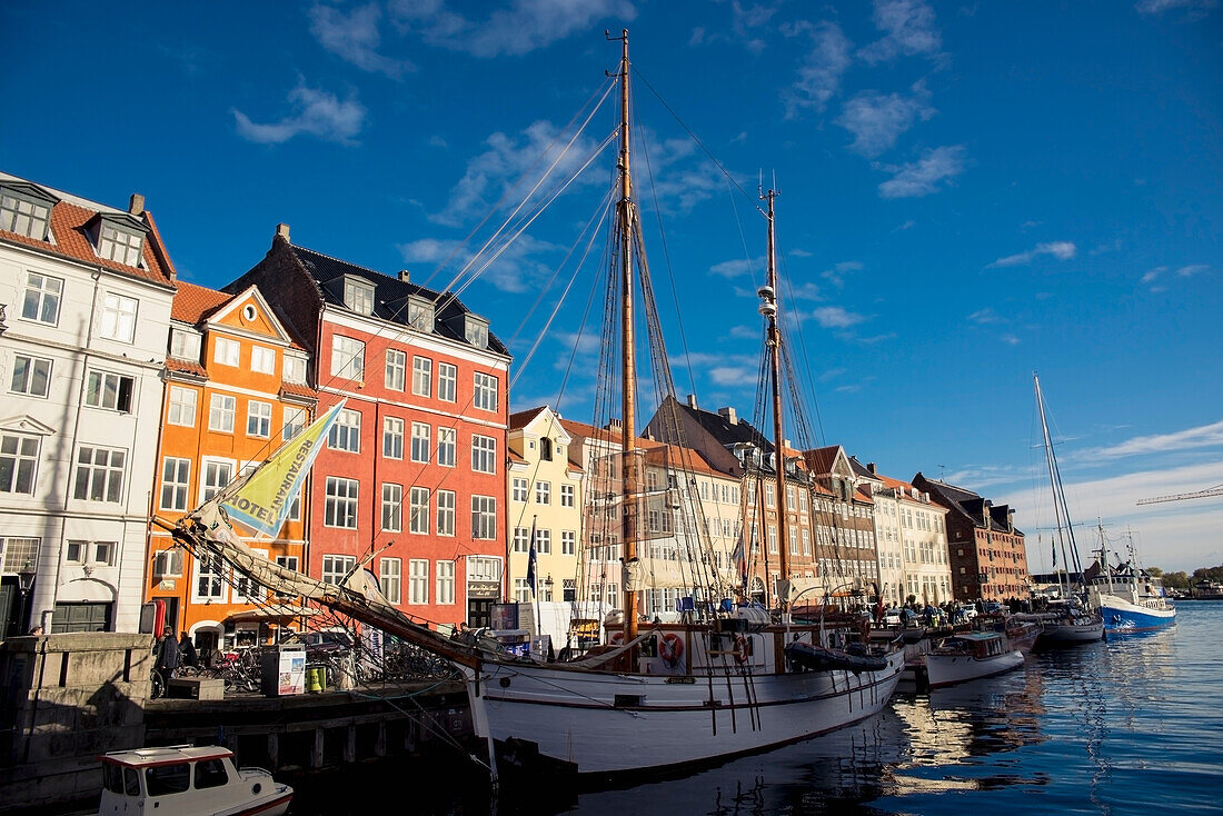 Denmark,Nyhavn,Copenhagen,View of city marina