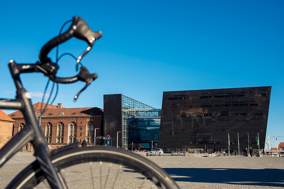 Denmark,Bicycle parked in front of Royal Library,Copenhagen
