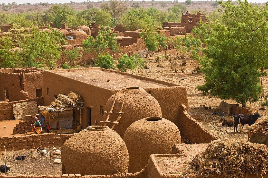 Niger,Central Niger,Tahoa,from rooftop of its World famous Friday Mosque,Yaama Village,Aerial view of Yaama Village