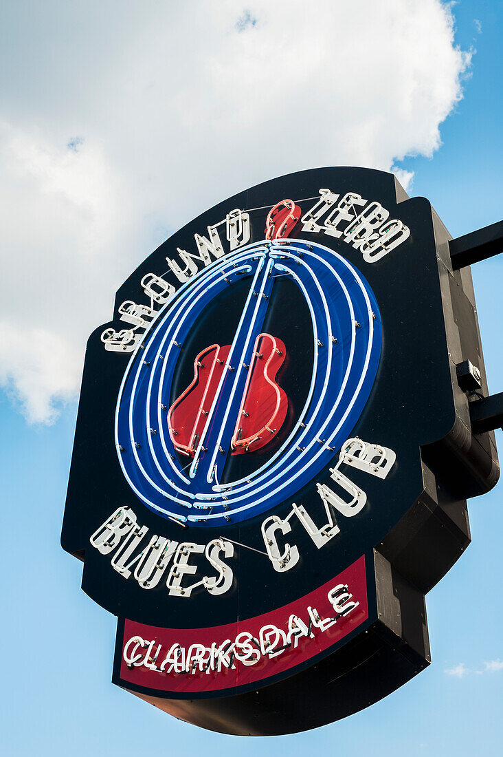 USA,Mississippi,Ground Zero Blues Club sign,Clarksdale