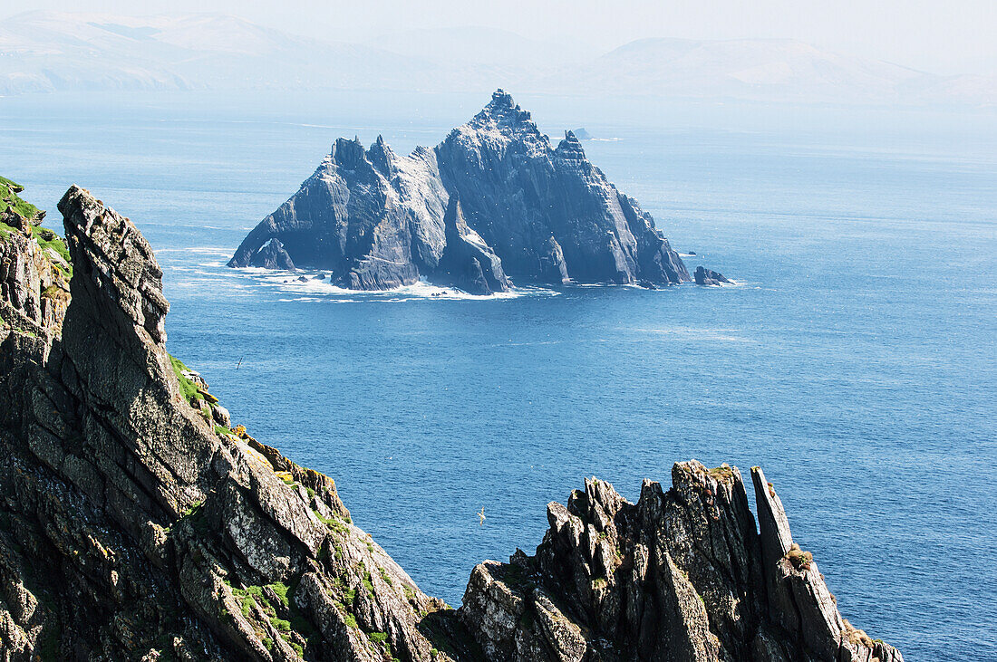 UK,Ireland,County Kerry,Skellig Islands,View of Little Skellig from Skellig Michael