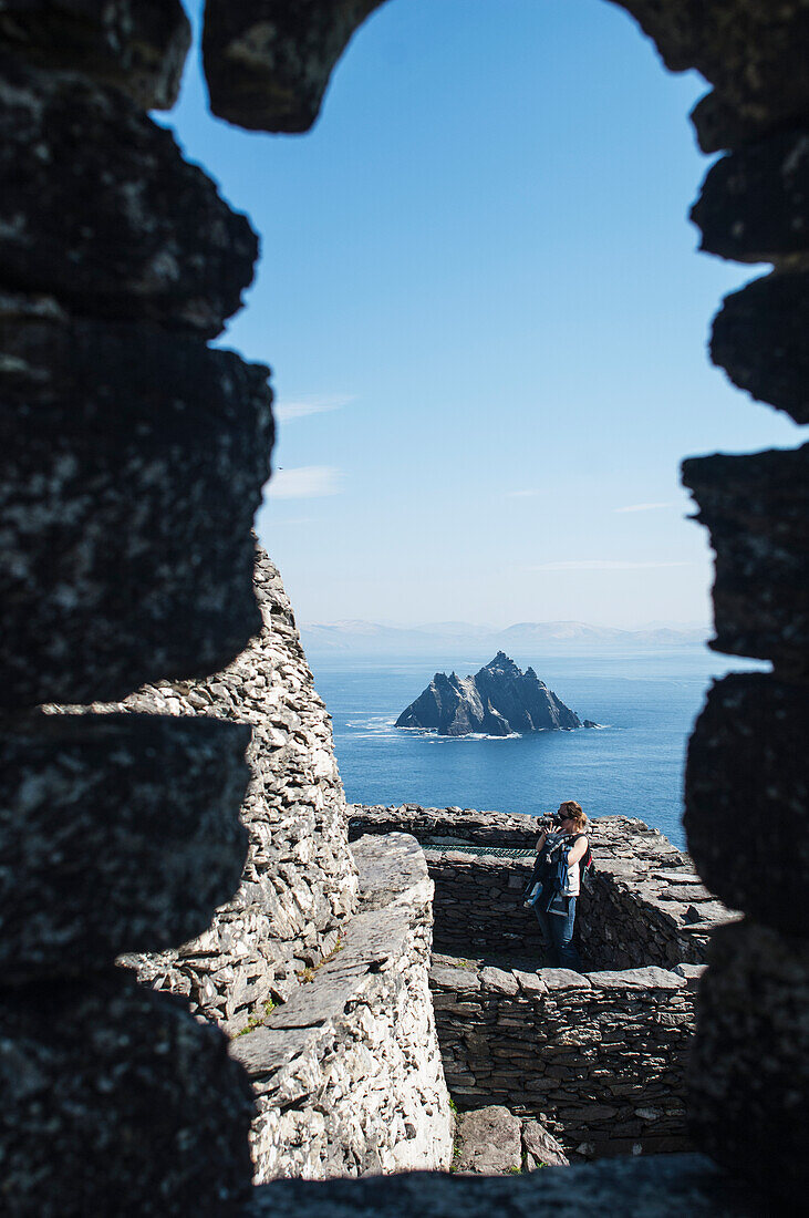 UK,Ireland,County Kerry,Skellig Islands,View of Little Skellig from Skellig Michael