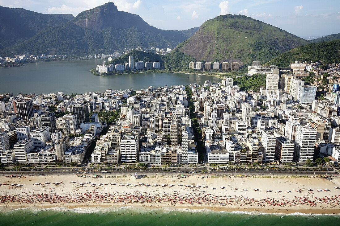 Brazil,Aerial view of coastline and city,Rio de Janeiro