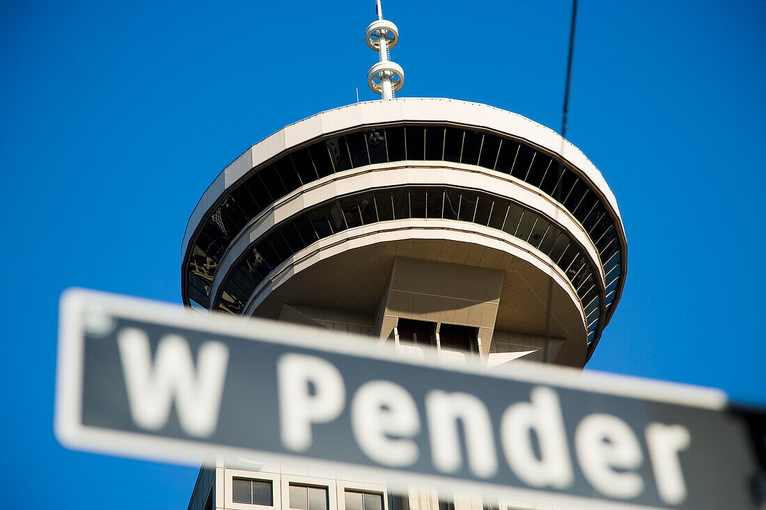 Harbor Centre Building, Lokales Wahrzeichen, Schild für W Pender Street, Vancouver, British Columbia, Kanada