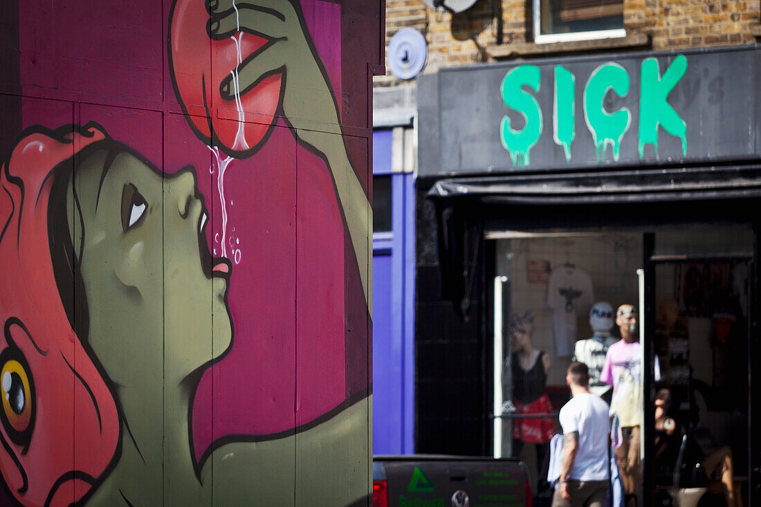 Straßenkunst in der Redchurch Street,Shoreditch,London,England,Uk
