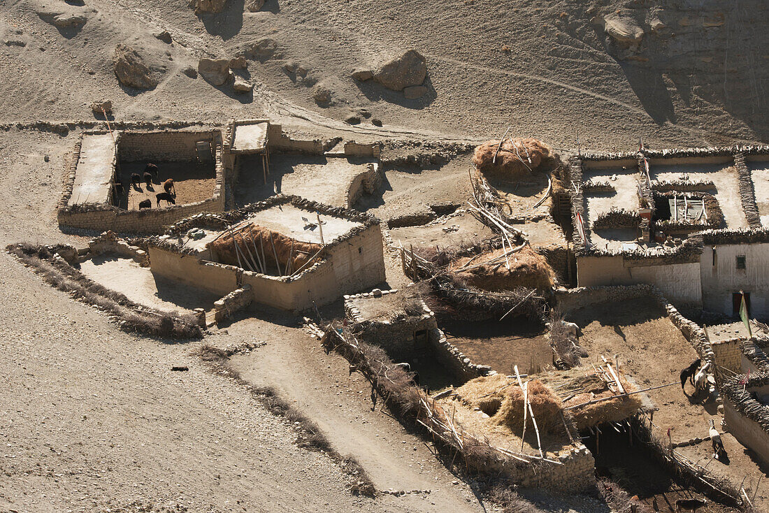 Luftaufnahme der Architektur, Geling, Oberes Mustang-Tal, Nepal