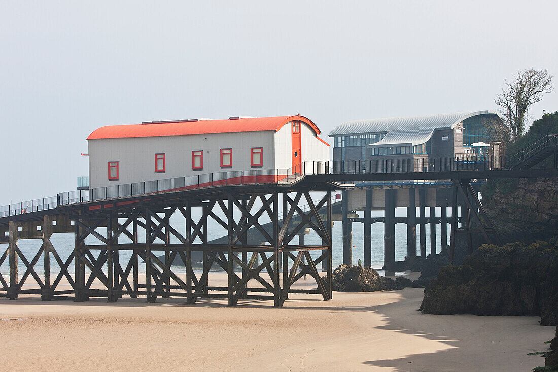 Old Lifeboat Station With New One In Background,Tenby,Pembrokeshire Coast Path,Wales,United Kingdom