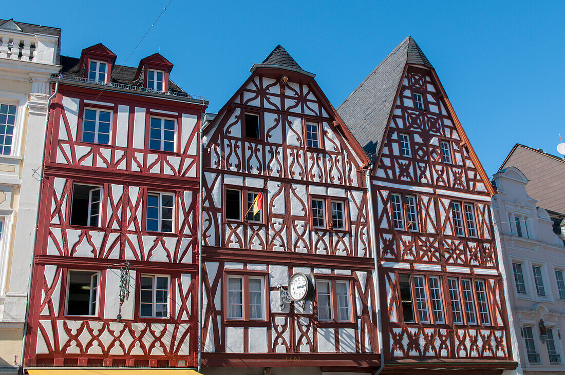 Half-Timbered Buildings In The Market Place,Trier,Rheinland-Pfaltz,Germany