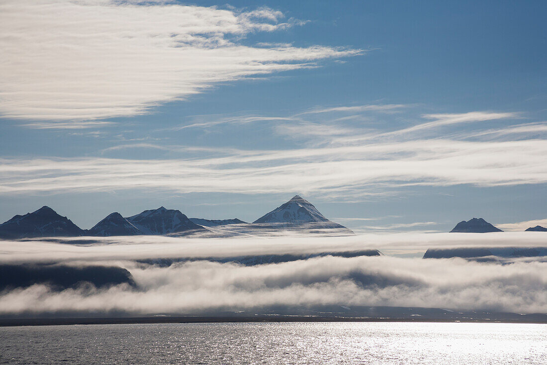 View Of The Low Clouds Along The Coastline Of Svalbard,Svalbard,Norway