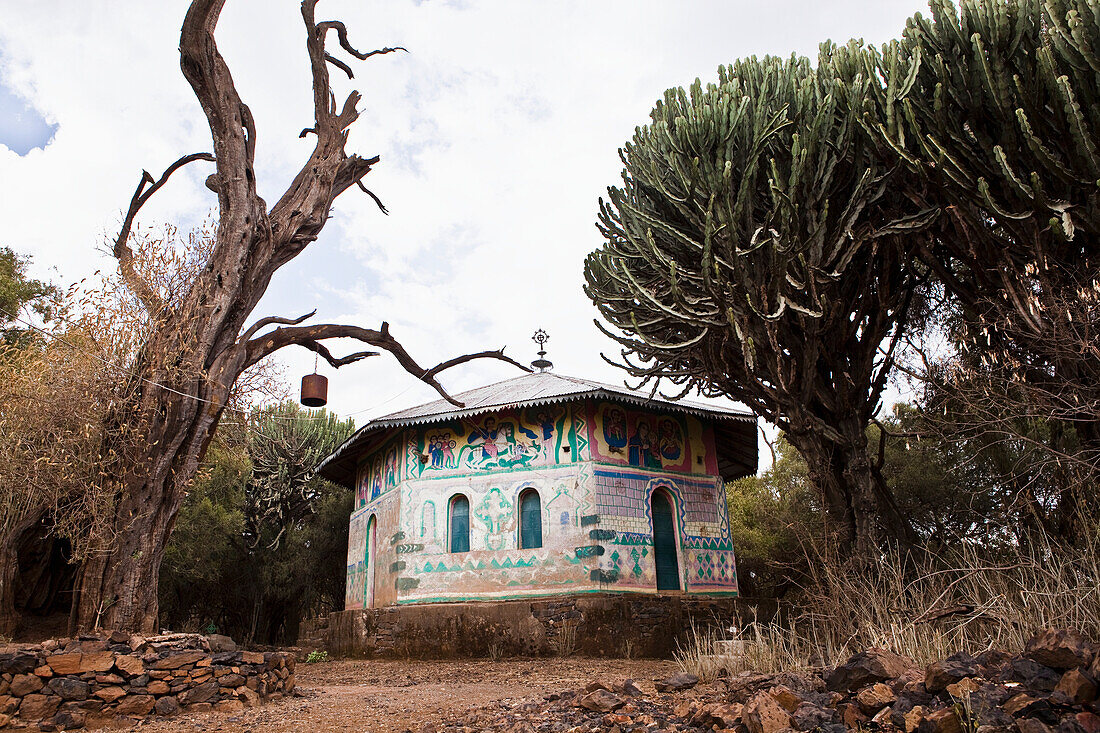 Traditional Style Northern Ethiopian Church With Ornate Painted Walls,Ethiopia