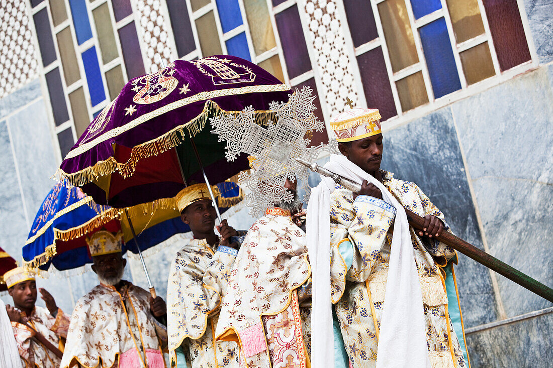 Priests Parading Copies Of The Tabot (The Tablets Of Stone) During Timkat (Epiphany) Outside The Church Of Our Lady Mary Of Zion,Axum,Tigray,Ethiopia