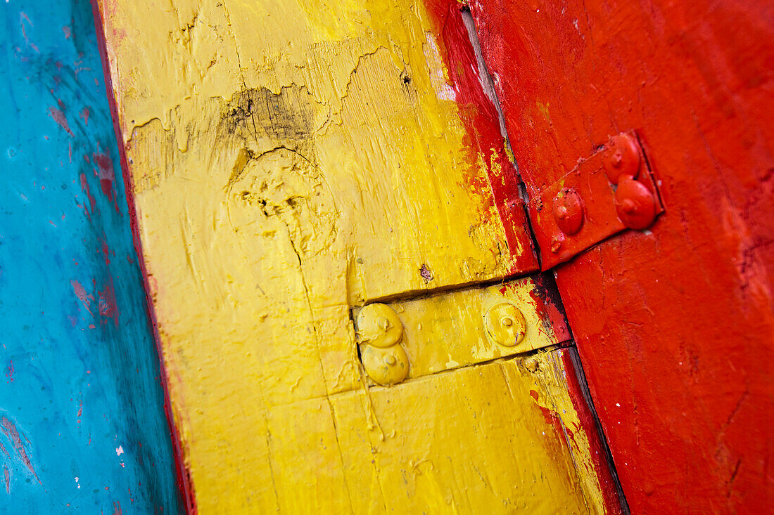 Boards Of A Church In A Row Painted Blue,Yellow And Red,Ethiopia