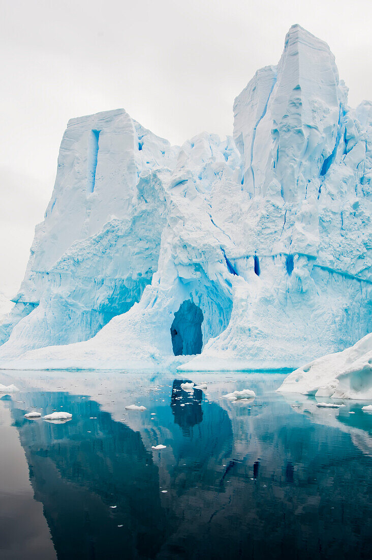 Ice tunnel in an iceberg in Neko Harbor in the Southern Ocean,Antarctica