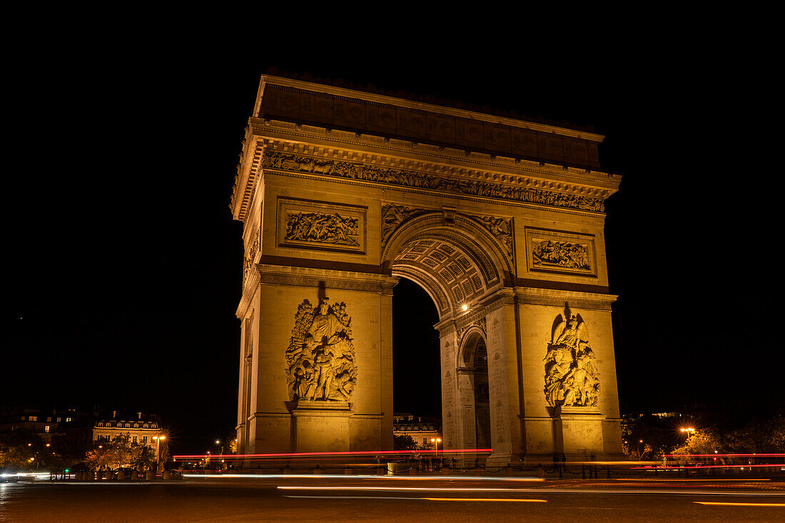 Arc de Triomphe lit up at night in Paris,Paris,France