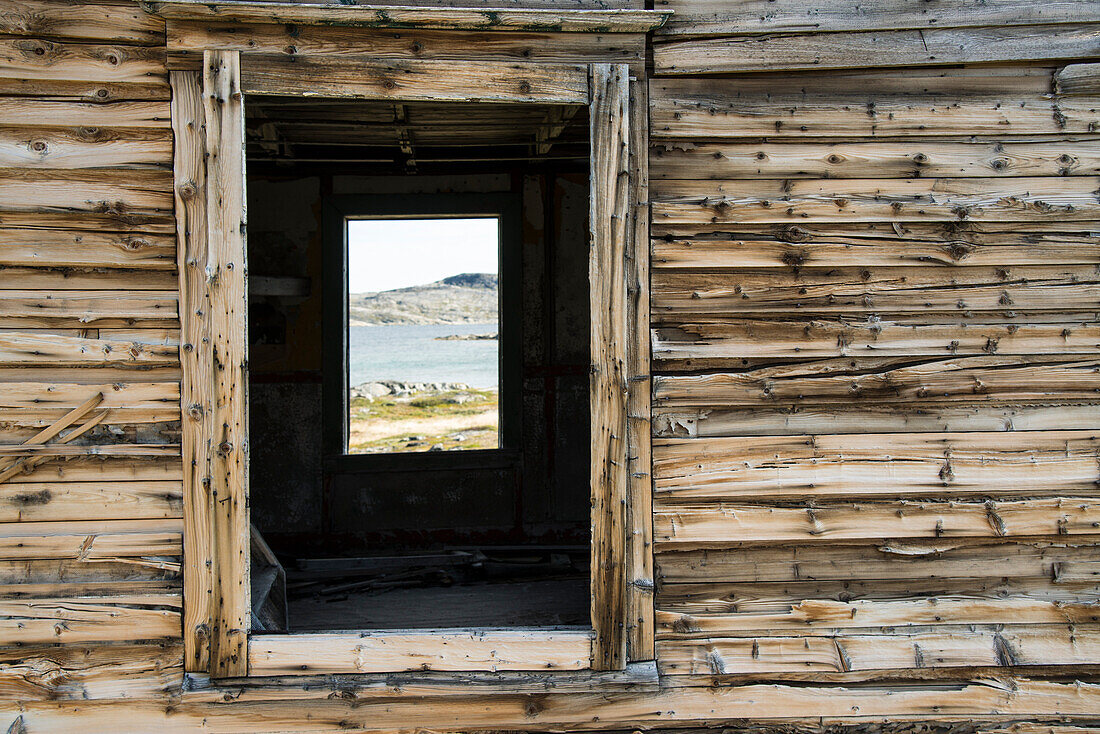 Looking through a door of an abandoned Moravian mission,Hebron,Newfoundland and Labrador,Canada