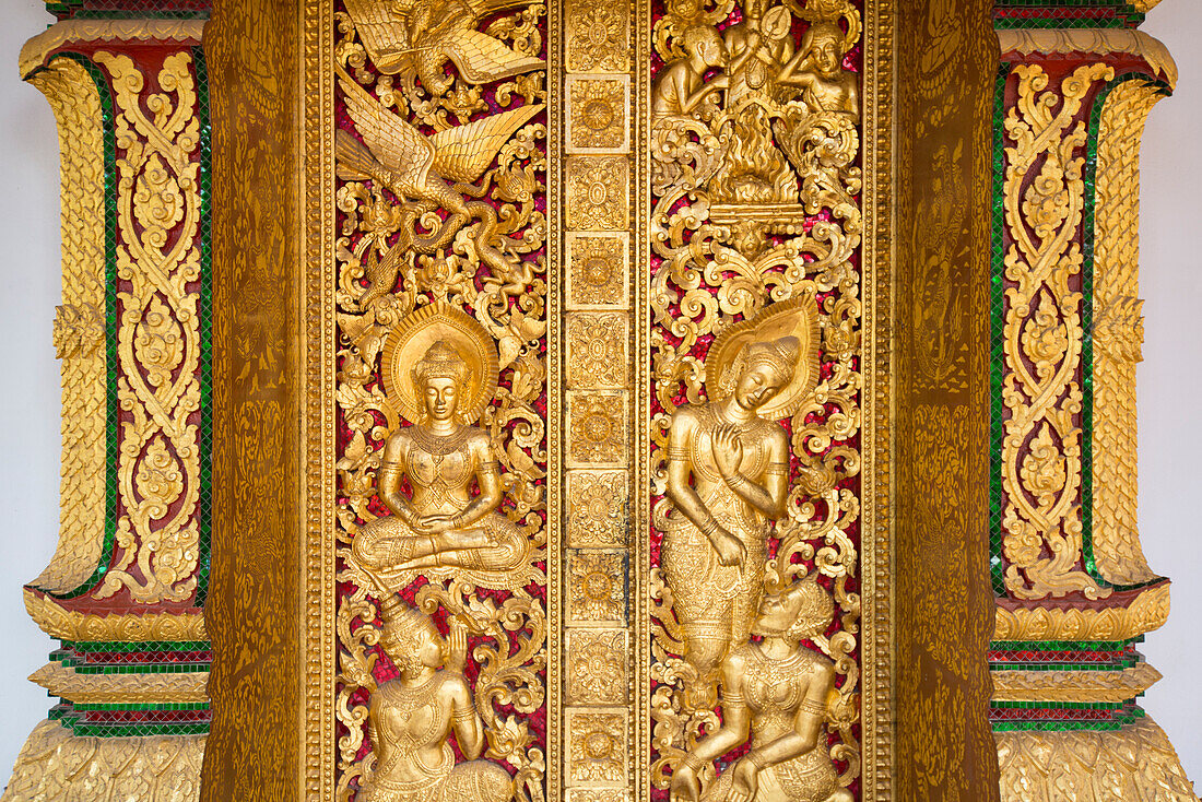 Gilded wall carvings at Wat Xieng Thong Monastery,Luang Prabang,Laos