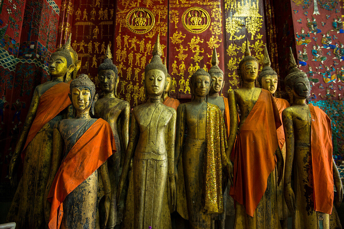 Bronze statues inside Wat Xieng Thong Monastery,Luang Prabang,Laos