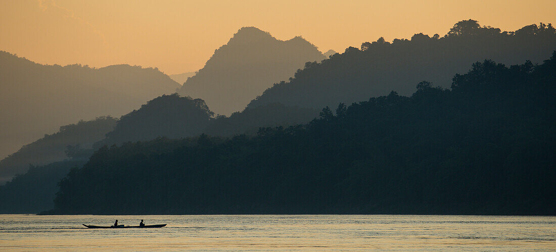 Traditional small boat on the Mekong River,Laos