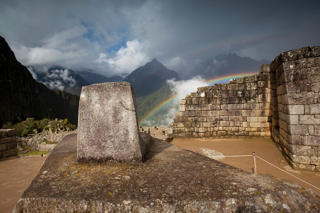 Intihuatana, oder Anhängevorrichtung der Sonne am Machu Picchu, Peru