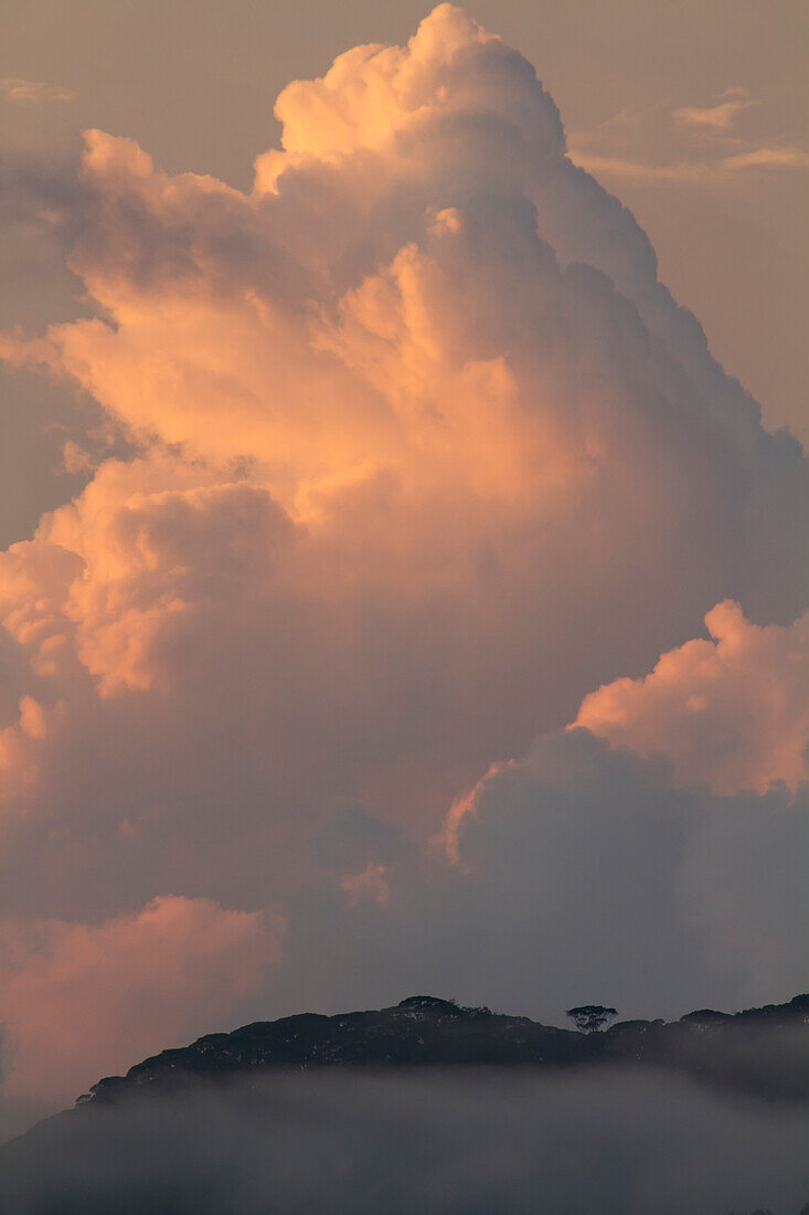 Blick auf Golfito, tief in Nebel und Wolken gehüllt, Golfito, Costa Rica