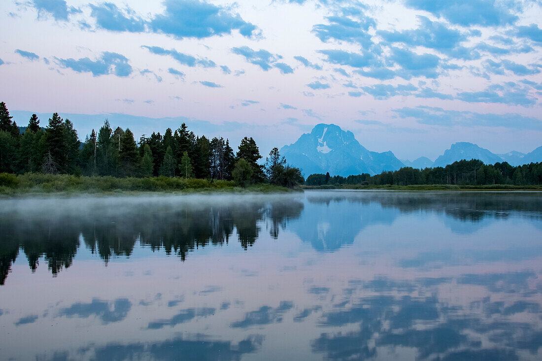 Oxbow Bend of the Snake river with the reflection of Mount Moran in Grand Teton National Park,Wyoming,USA,Jackson,Wyoming,United States of America