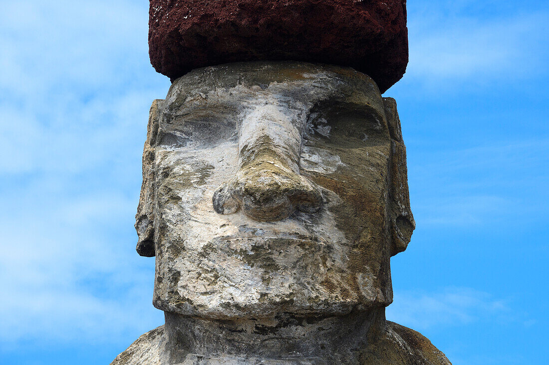 Close up of one of the Moai on Easter Island at Tongariki site,Rapa Nui National Park on Easter Island,Easter Island