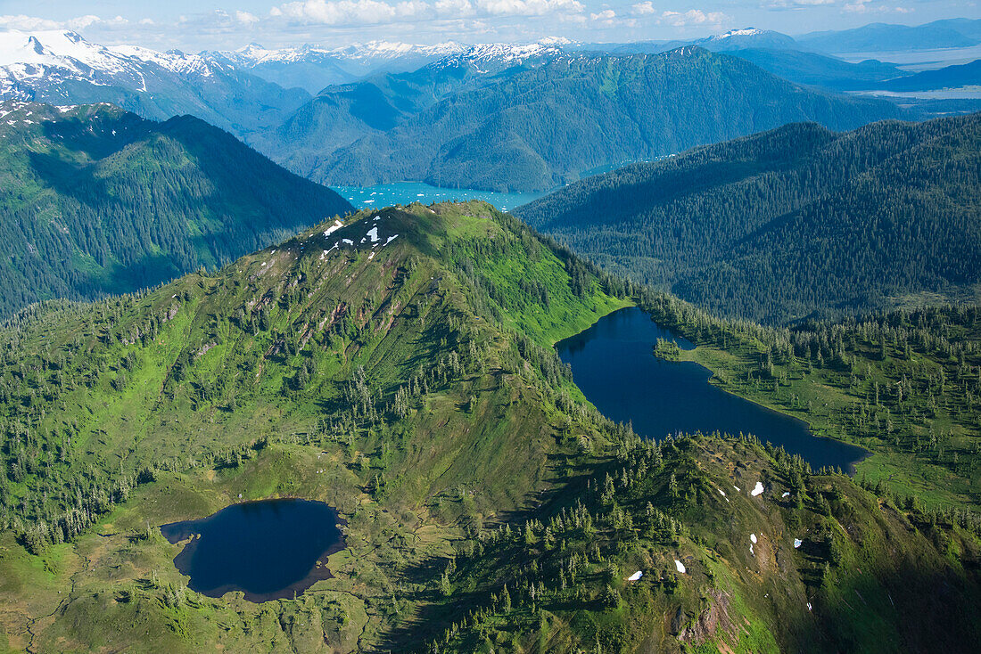 Aerial view of the lush mountainous terrain near the Leconte Glacier,Petersburg,Inside Passage,Alaska,United States of America