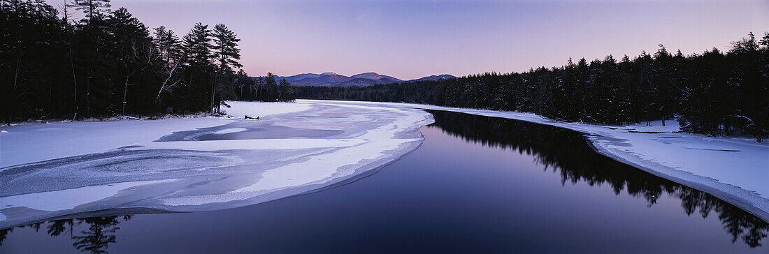 Twilight view of the second pond of the Lower Saranac Lake in the Adirondacks,New York,United States of America