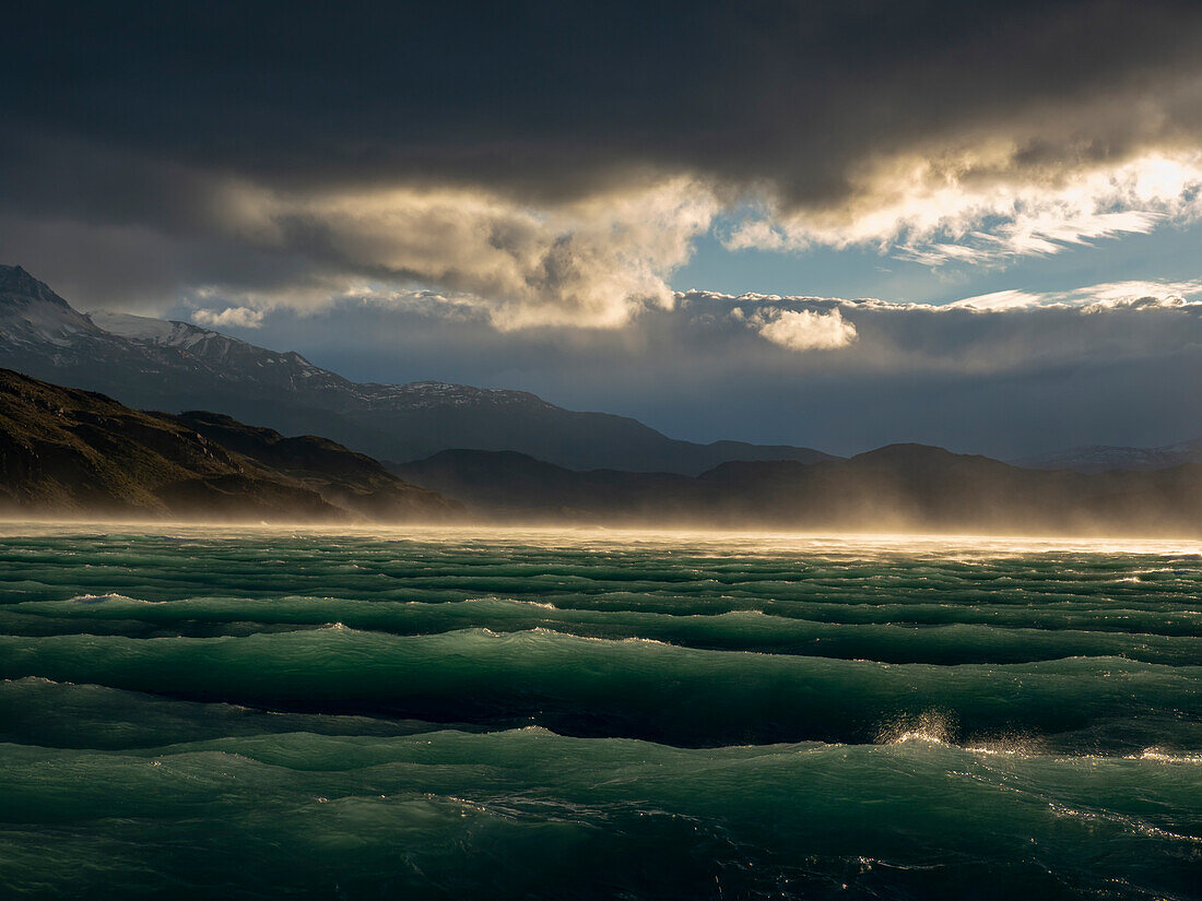 Windy afternoon on Lake Pehoe in Torres del Paine National Park,Patagonia,Chile