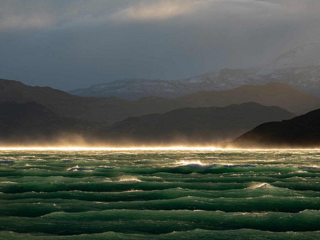 Windy afternoon on Lake Pehoe in Torres del Paine National Park,Patagonia,Chile