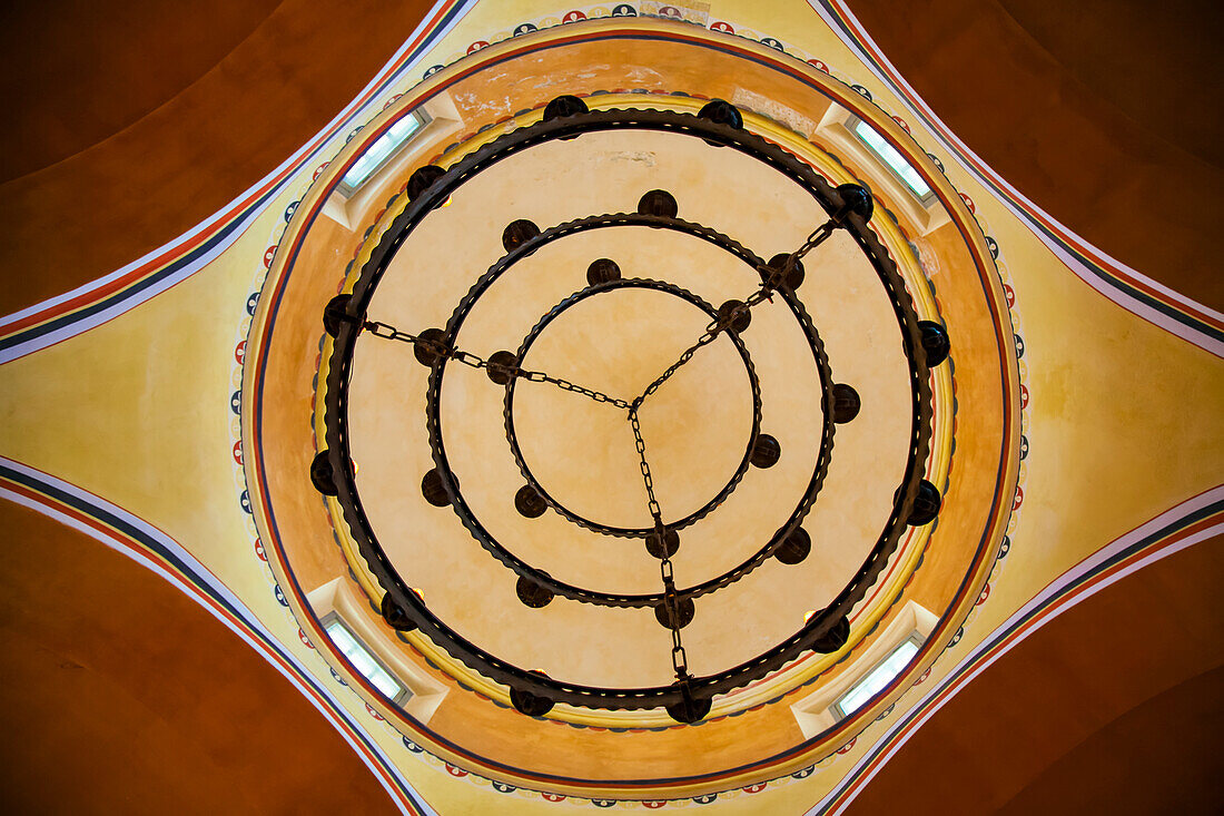 Chandelier and dome of church at Mission Concepcion,San Antonio Missions National Historical Park,San Antonio,Texas,United States of America