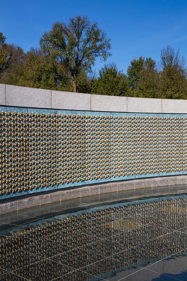 Goldsterne auf der Freiheitsmauer, World War II Memorial, Washington D.C., Vereinigte Staaten von Amerika
