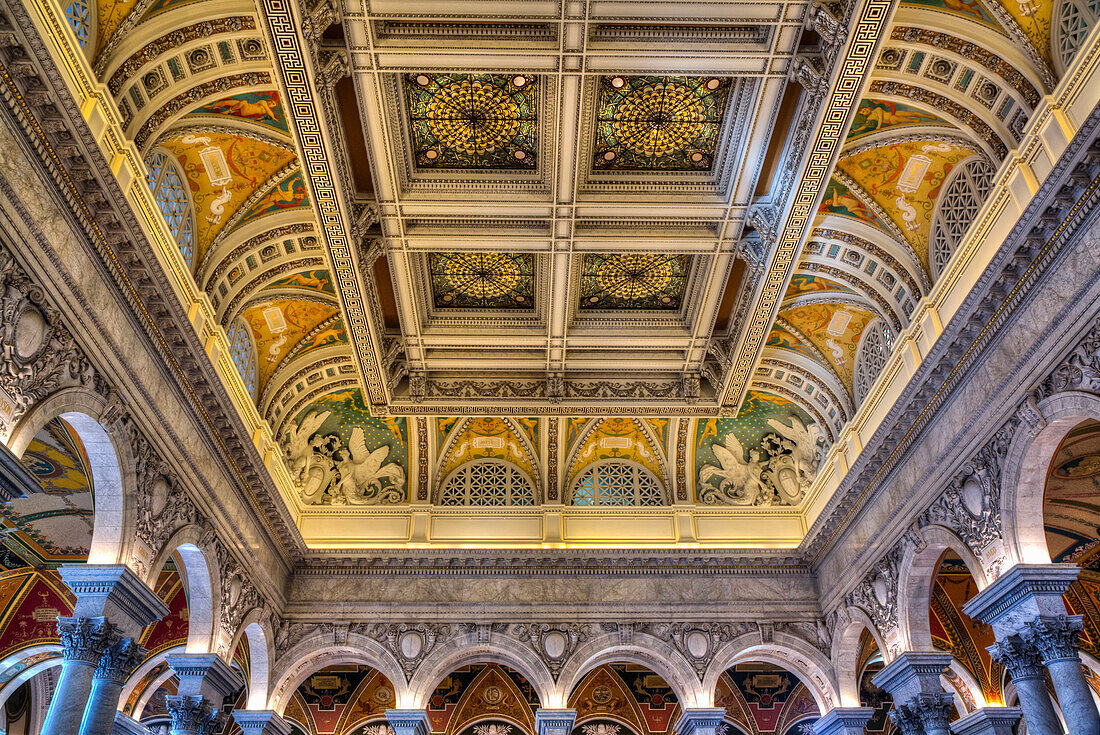 Decke und Wände, Library of Congress, Washington D.C., Vereinigte Staaten von Amerika