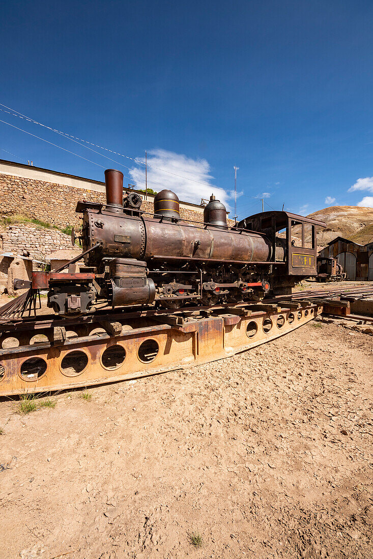 Rogers-Lokomotive 5544, Baujahr 1900, auf einer Drehscheibe, Pulacayo, Departement Potosi, Bolivien