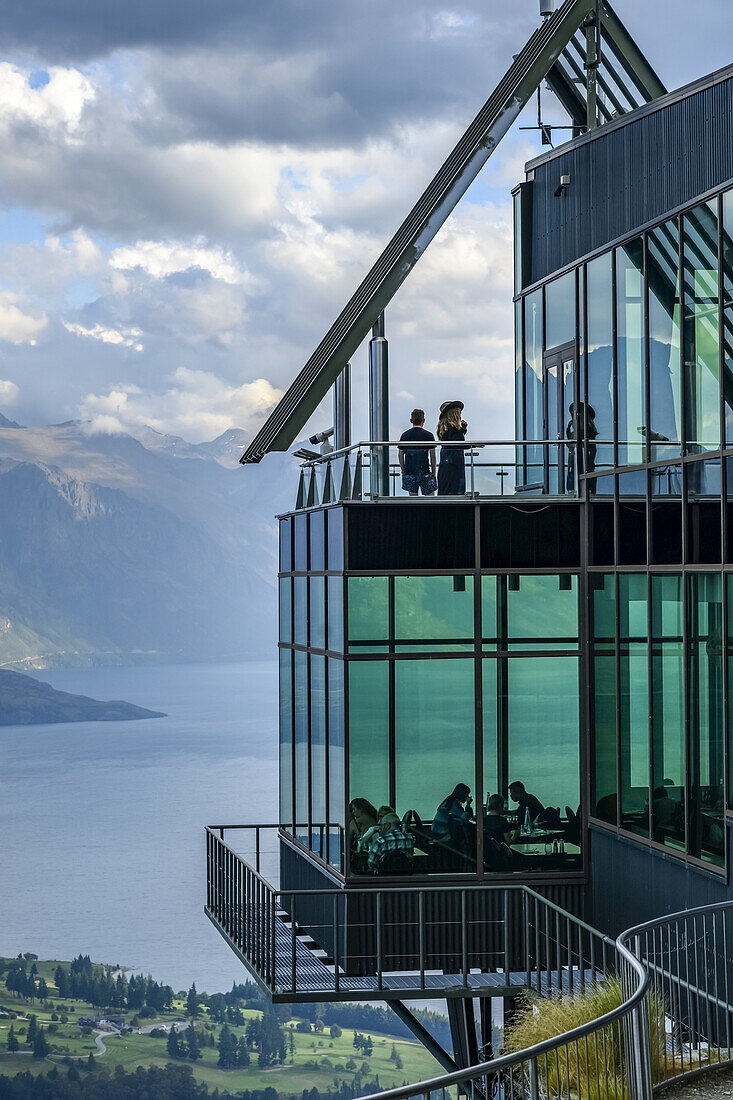 Observation Deck and restaurant with glass walls overlooking Lake Wakatipu,Queenstown,Otago Region,New Zealand