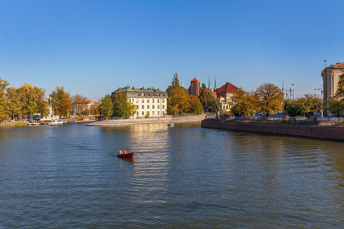 Bootsfahrt vor der Tamka-Insel in der Oder (Odra), Breslau, Schlesien, Polen