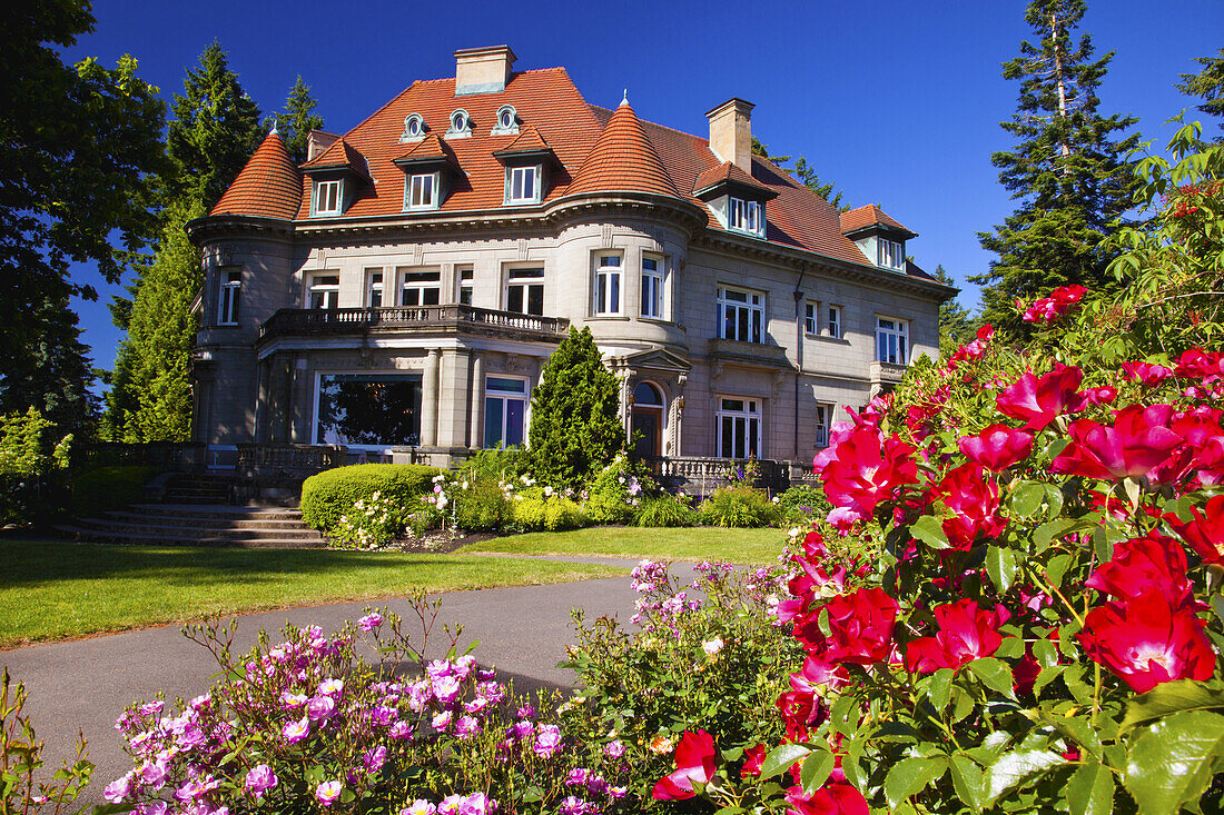 Pittock Mansion and landscaped gardens,the historic residence of Henry Pittock,publisher of the Oregonian,Portland,Oregon,United States of America