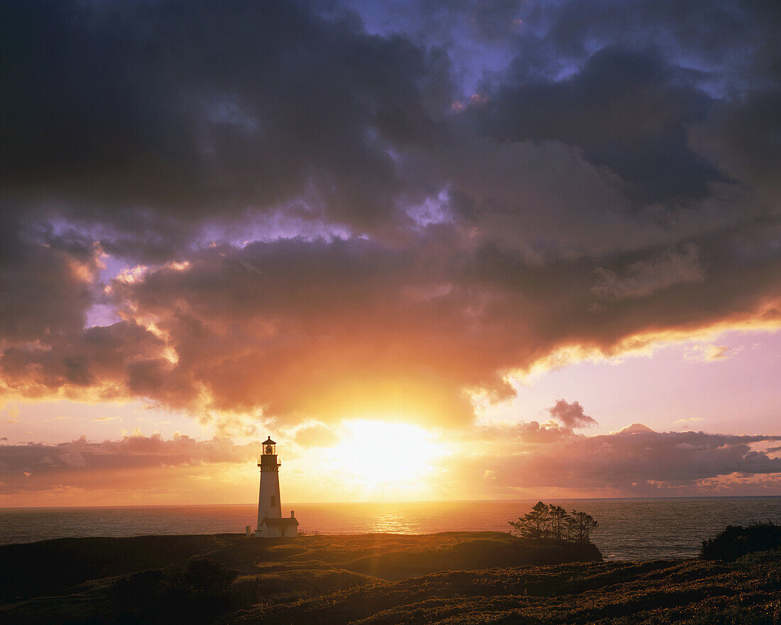 Yaquina Head Light at sunset,Yaquina Bay State Park,Oregon,United States of America