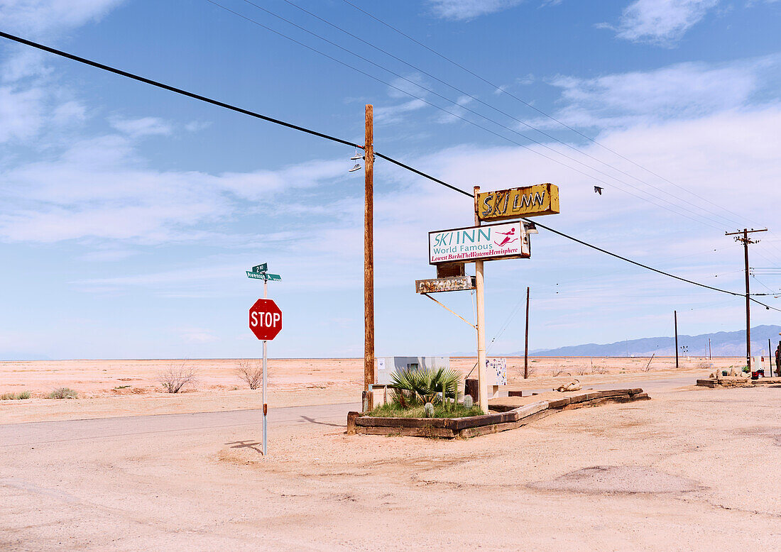 World Famous Ski Inn,a bar and restaurant at a low sea level in the Sonoran Desert,Bombay Beach,Imperial County,California,United States of America