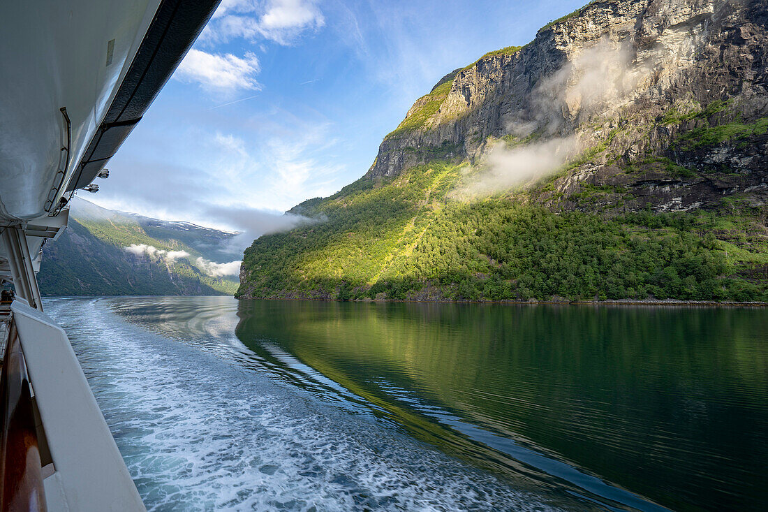 Sailing through the 15 km long Geirangerfjord in Sunnmore,Norway,Sunmore,Stranda,Norway
