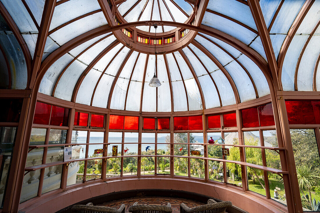 Bay window overlooking Bournemouth Beach,Russell Cotes Art Gallery and Museum,Cliff Promenade,Bournemouth,England