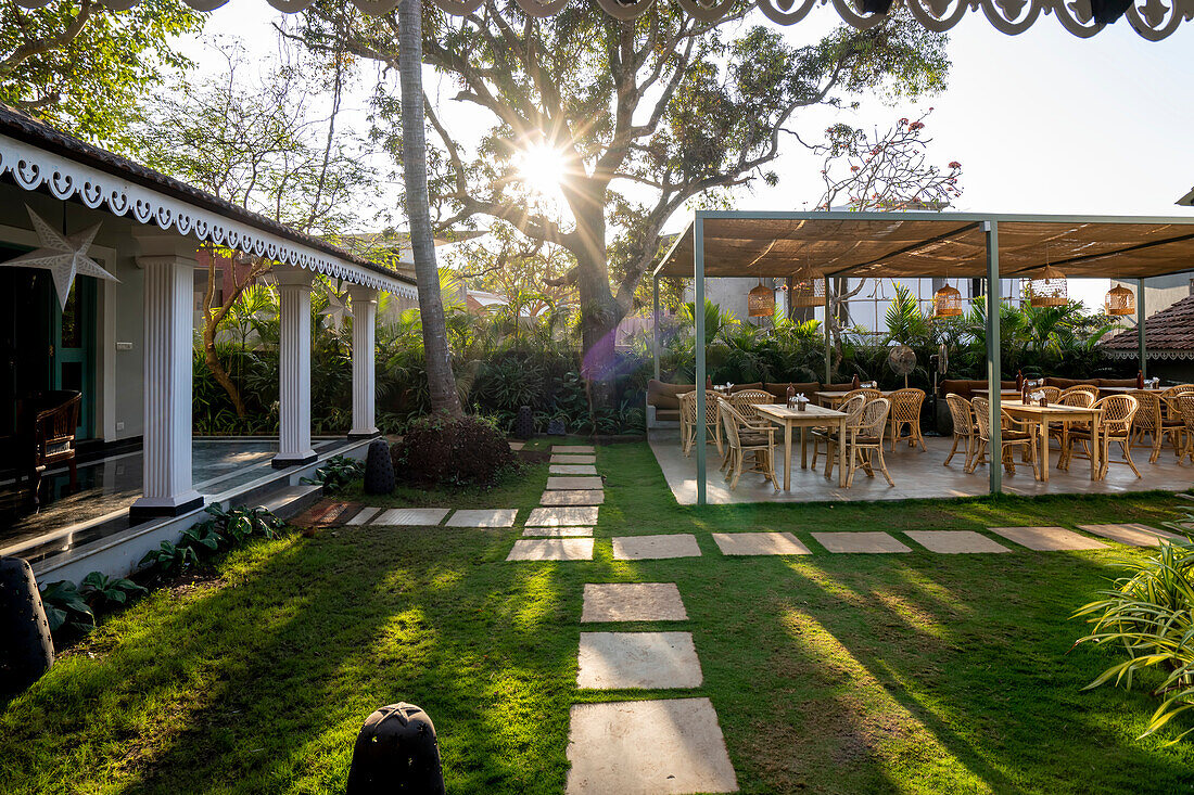 Outdoor courtyard of a restaurant in Anjuna,India,Anjuna,Goa,India