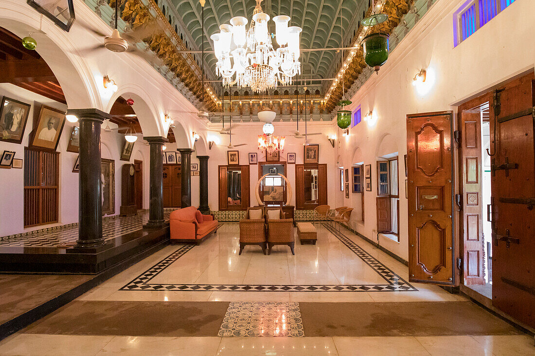 Interior of a family mansion,Chetinad,Tamil Nadu,India,Karaikudi,Tamil Nadu,India