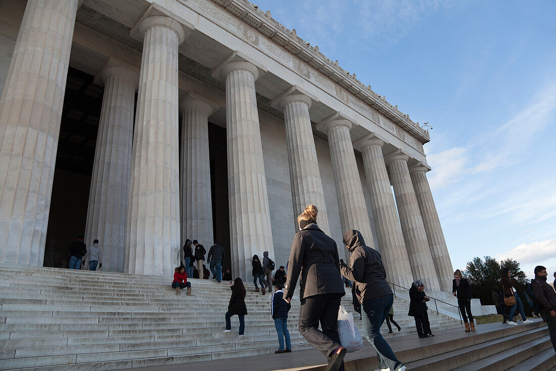 The entrance to the Lincoln Memorial,in Washington DC,USA.,The Lincoln Memorial,on the Mall,Washington DC,USA.