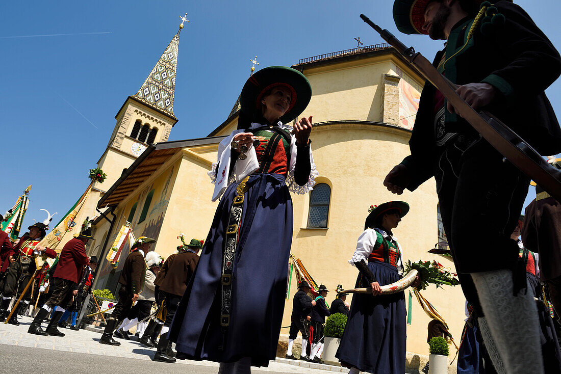 In Weerberg village,local people in traditional clothing,celebrate Herz-Jesu.,Austria.
