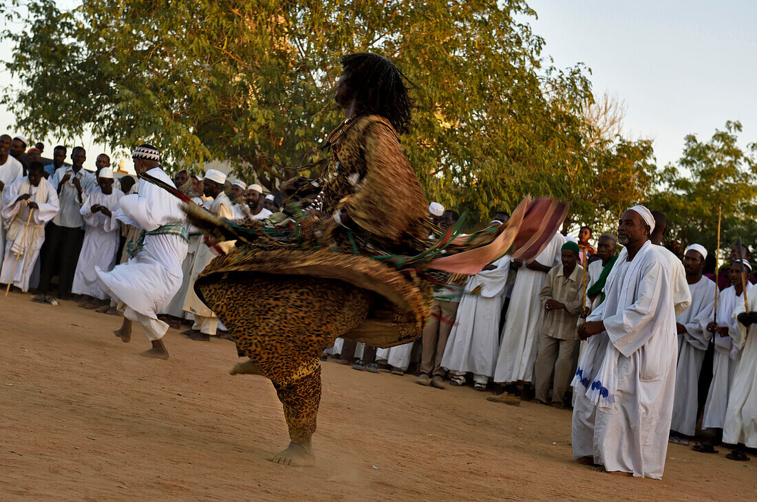 A ceremony of whirling dervishes next to Hamed el Nil mosque.,Omdurman,Sudan,Africa.